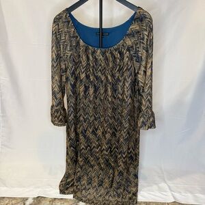 Chris McLaughlin Women’s Size 18W Black & Tan Chevron Lace Dress 3/4 Sleeve EUC